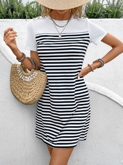 Striped Round Neck Short Sleeve Mini Tee Dress