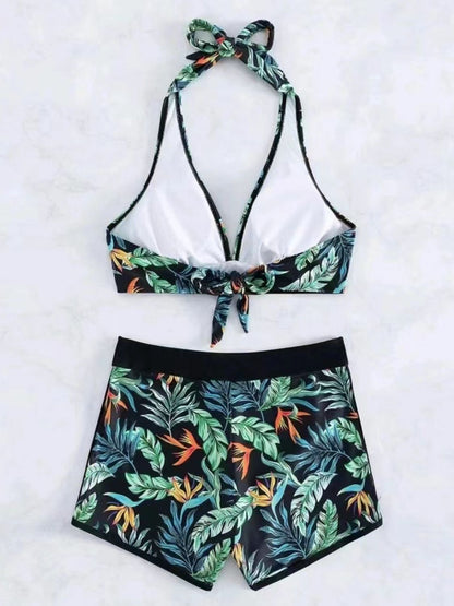 Printed Halter Neck Two-Piece Swim Set