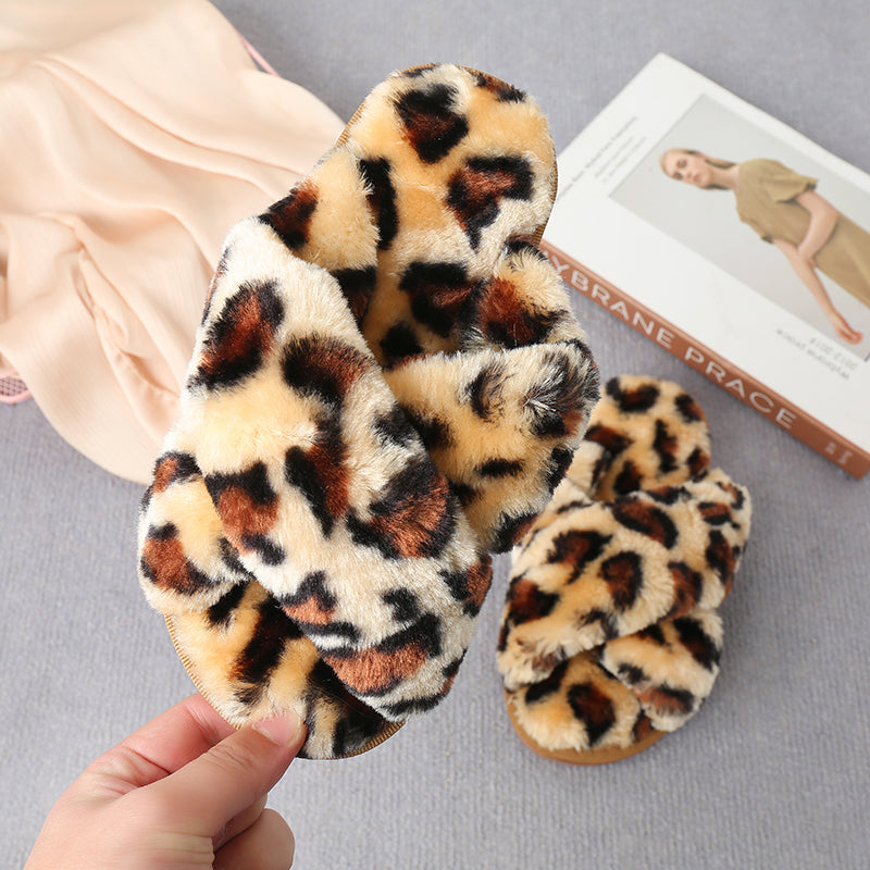 Faux Fur Crisscross Strap Slippers