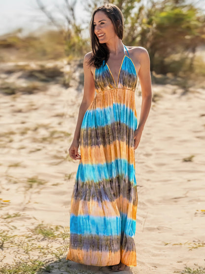 Tie-Dye Halter Neck Sleeveless Dress