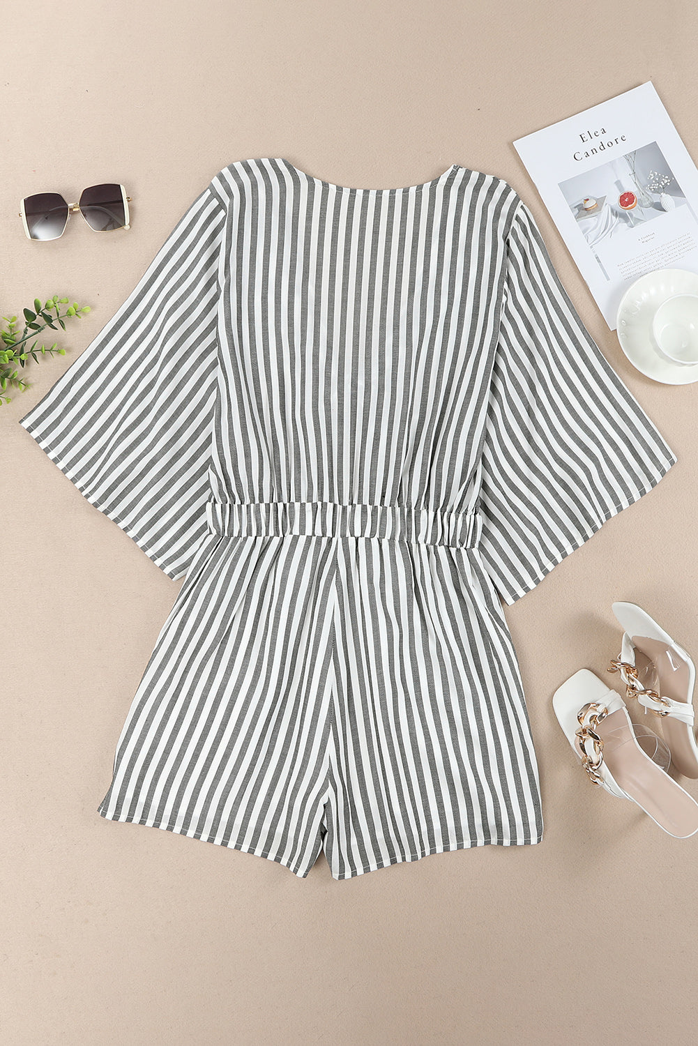 Three-Quarter Sleeve Striped Romper