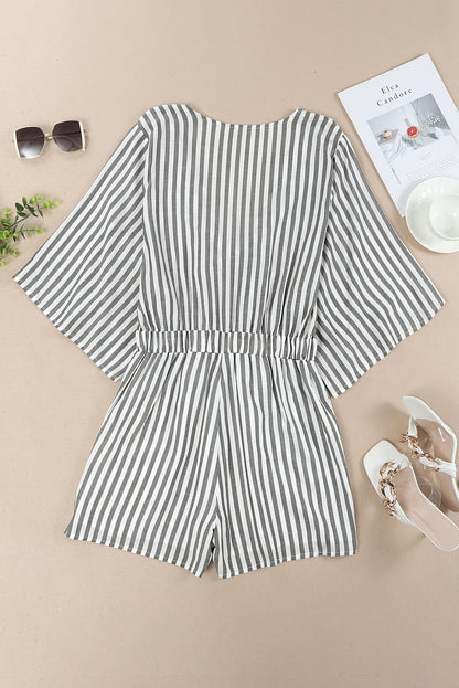 Three-Quarter Sleeve Striped Romper