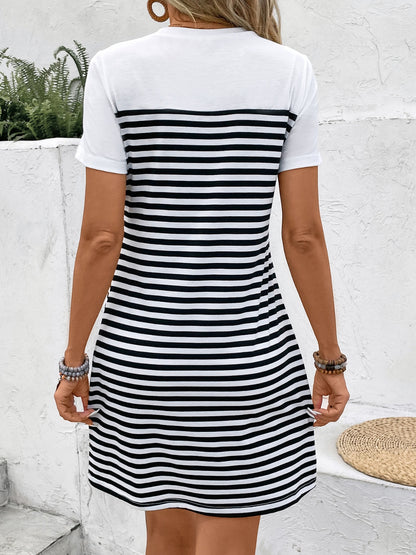 Striped Round Neck Short Sleeve Mini Tee Dress