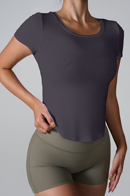 Cutout Round Neck Short Sleeve Active T-Shirt