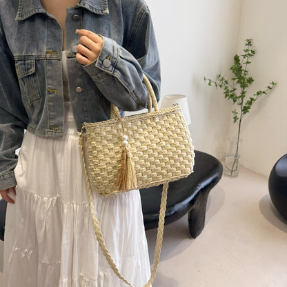 Braided Strap Paper Weave Shoulder Bag