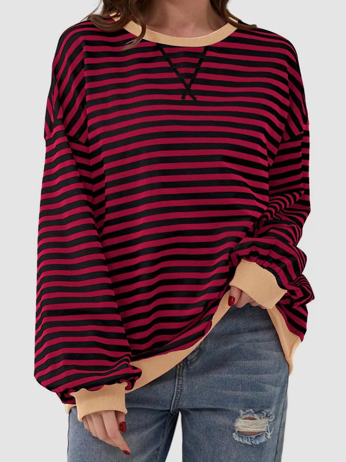 Striped Round Neck Long Sleeve T-Shirt