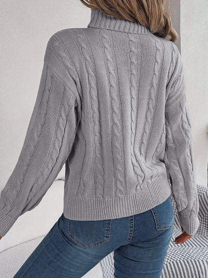 Cable-Knit Turtleneck Dropped Shoulder Sweater