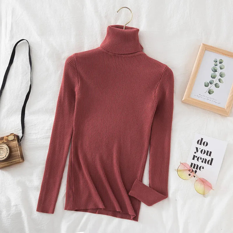 Casual Knitted Turtleneck Sweater (Brick Red)