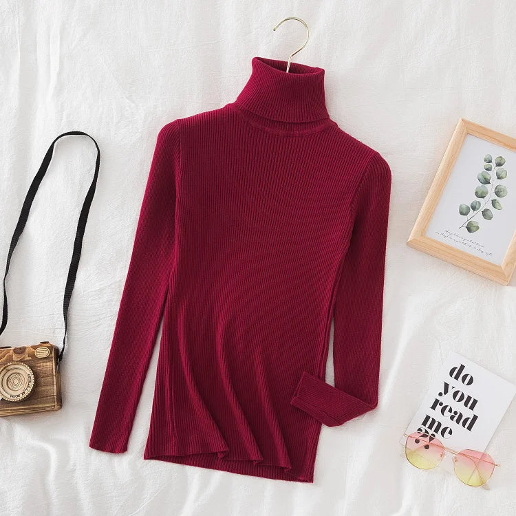 Casual Knitted Turtleneck Sweater (Brick Red)