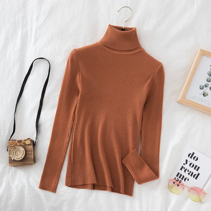 Casual Knitted Turtleneck Sweater (Brick Red)