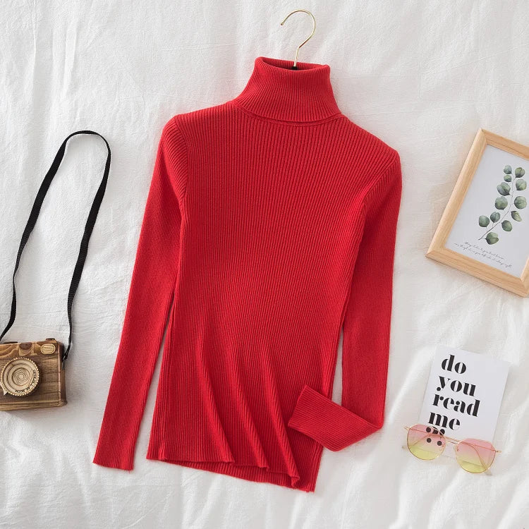 Casual Knitted Turtleneck Sweater (Brick Red)