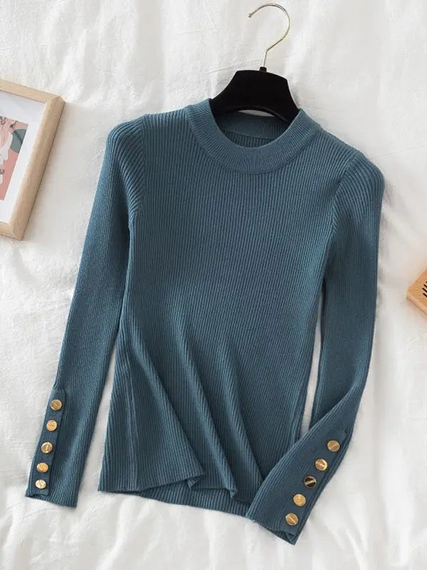 Button-Sleeve Sweater (Dark Green)