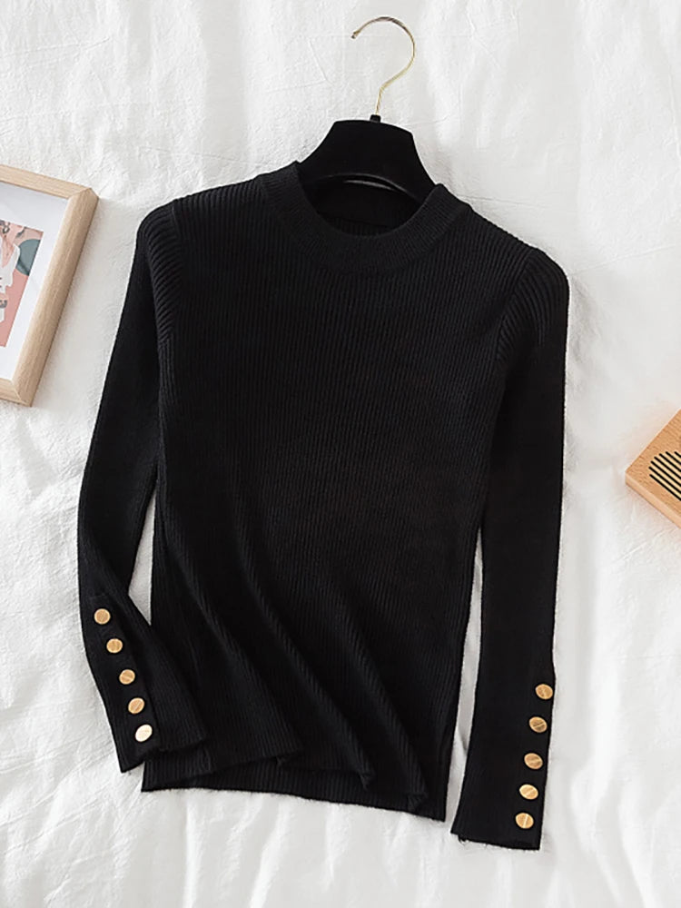 Button-Sleeve Sweater (Black)