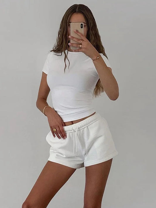 Short Sleeve Sports Crop (White)