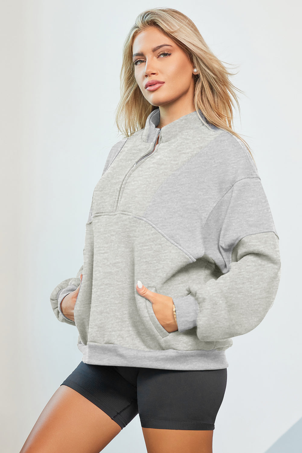 Half Zip Dropped Shoulder Sweatshirt