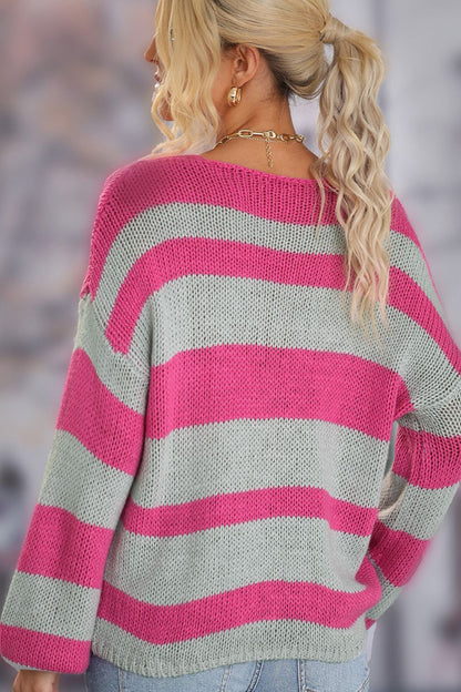 Striped Dropped Shoulder Long Sleeve Sweater