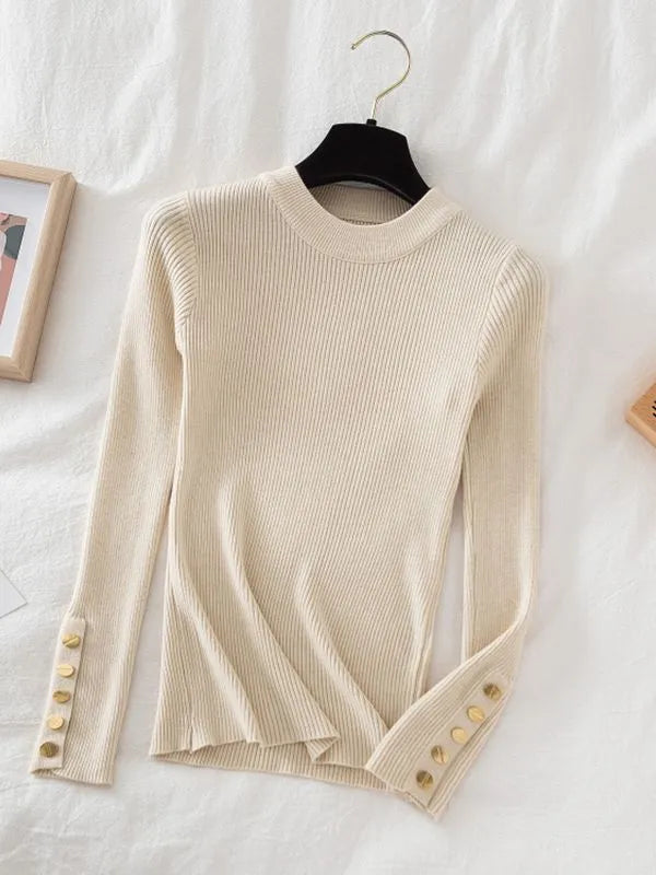 Button-Sleeve Sweater (Khaki)