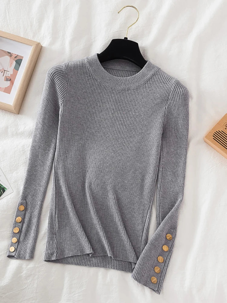 Button-Sleeve Sweater (Dark Green)