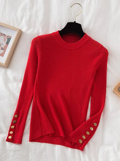 Button-Sleeve Sweater (Brick Red)