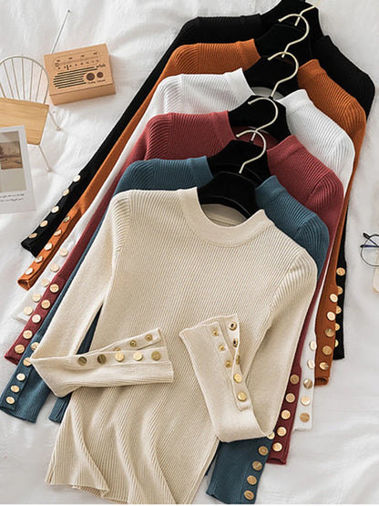 Button-Sleeve Sweater (Brick Red)