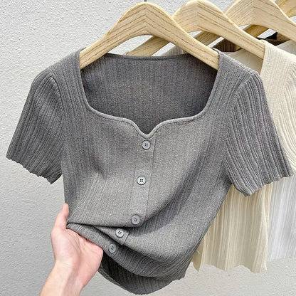 Soft Knit Button-Up Tee (Apricot)