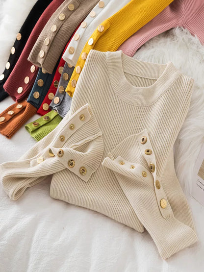 Button-Sleeve Sweater (Caramel)