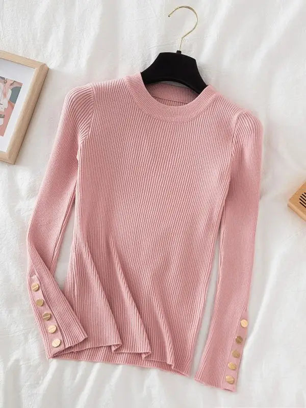 Button-Sleeve Sweater (Beige)