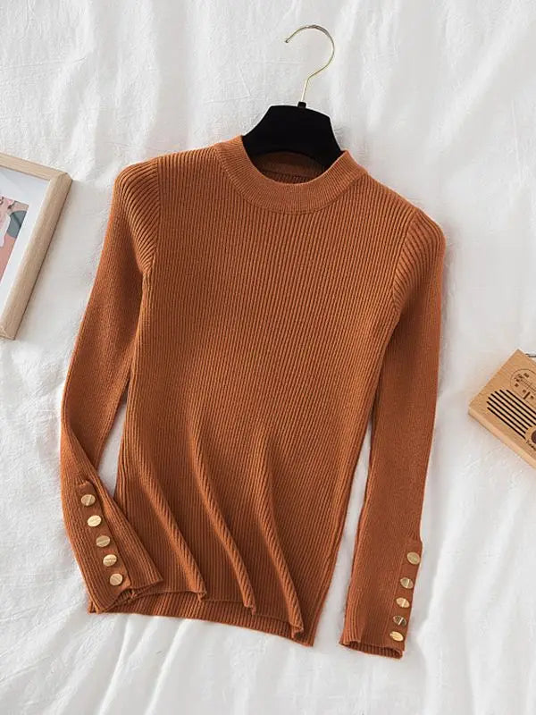 Button-Sleeve Sweater (Brick Red)