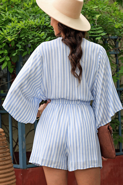 Three-Quarter Sleeve Striped Romper