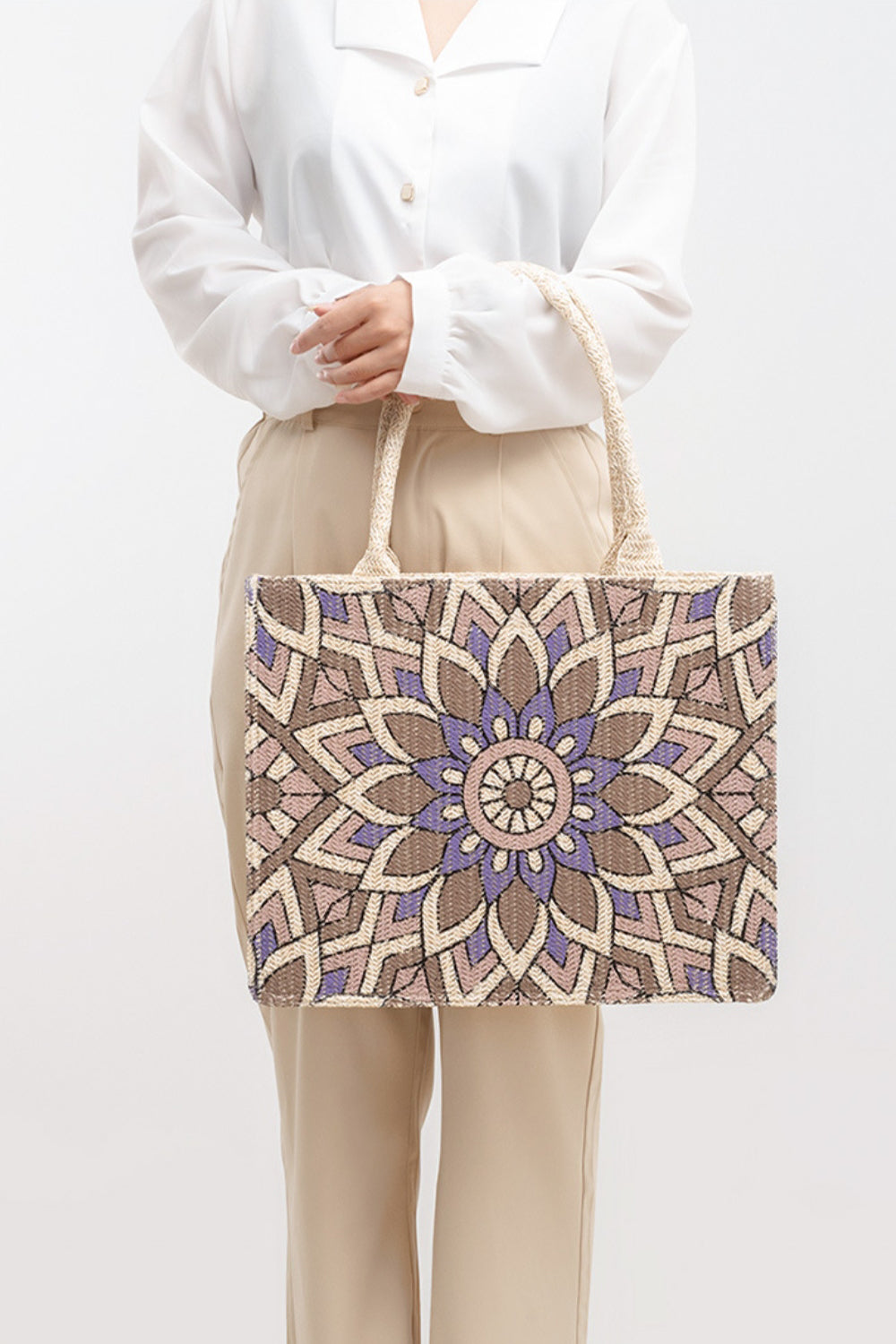 Flower Straw Weave Tote Bag