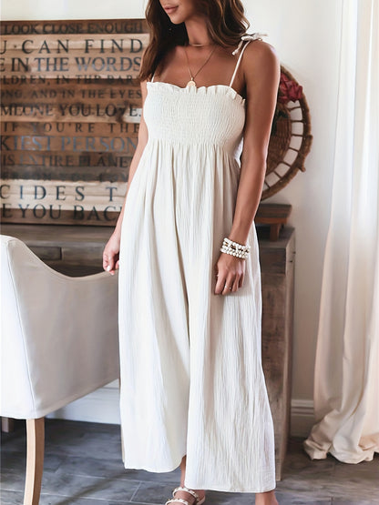 Full Size Smocked Spaghetti Strap Wide Leg Jumpsuit