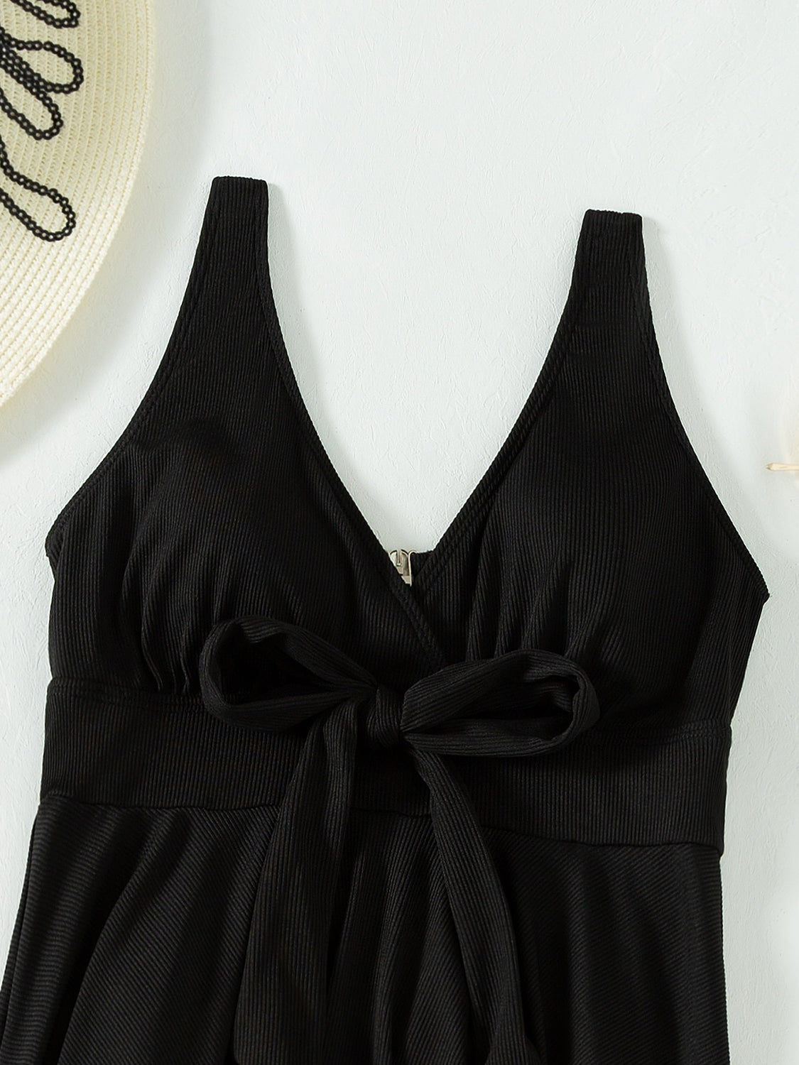 Tied V-Neck Wide Strap One-Piece Swimwear