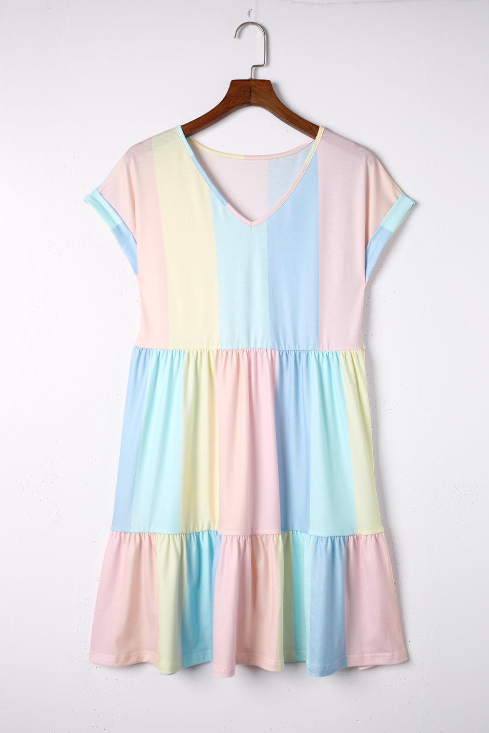 Color Block V-Neck Short Sleeve Mini Dress